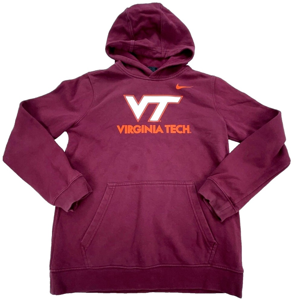 Virginia Tech Hokies Hoodie Boys Large Maroon Nike Spell Out Logo Youth Kids *